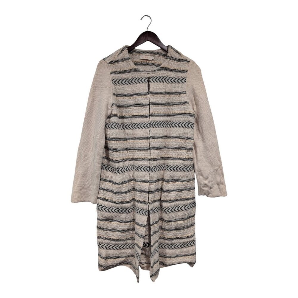 Tory Burch Jacquard Knit Wool Blend Sweater Coat Sz L Hook Eye Close Luxury FLAW